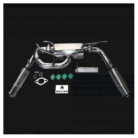 Ligne d'échappement « Catback » JDM Cannon (double sortie 4 pouces, avec résonateur) Mazda MX-5/Miata Mk2/Mk2.5 (1998-2005)