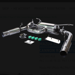Ligne d'échappement « Catback » JDM Cannon (double sortie 4 pouces, avec résonateur) Mazda MX-5/Miata Mk2/Mk2.5 (1998-2005)