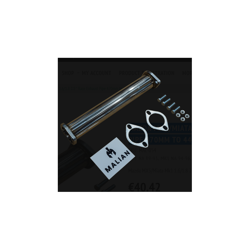 Adaptateur d'échappement de compétition Mazda MX-5/Miata Mk1 (1.6/1.8) 2,5 pouces : de 470 mm vers 440/370 mm