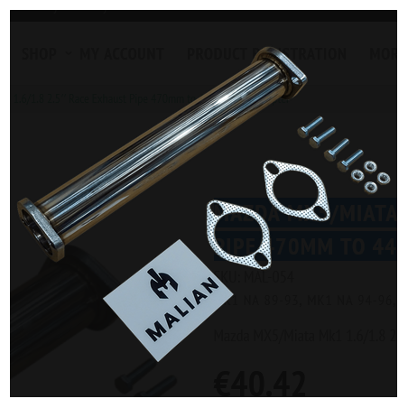 Adaptateur d'échappement de compétition Mazda MX-5/Miata Mk1 (1.6/1.8) 2,5 pouces : de 470 mm vers 440/370 mm
