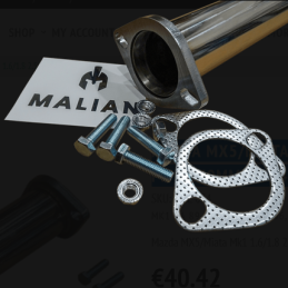 Adaptateur d'échappement de compétition Mazda MX-5/Miata Mk1 (1.6/1.8) 2,5 pouces : de 470 mm vers 440/370 mm