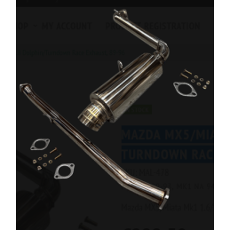 Échappement de compétition Mazda MX-5/Miata Mk1 1.6/1.8 avec sortie coudée vers le bas (Dolphin/Turndown), 1989-1996