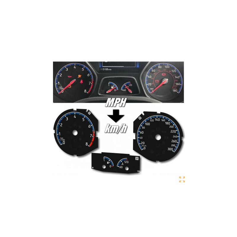Ford Focus MK3 RS – Fond de compte-tours de remplacement – ​​conversion de mph en km/h