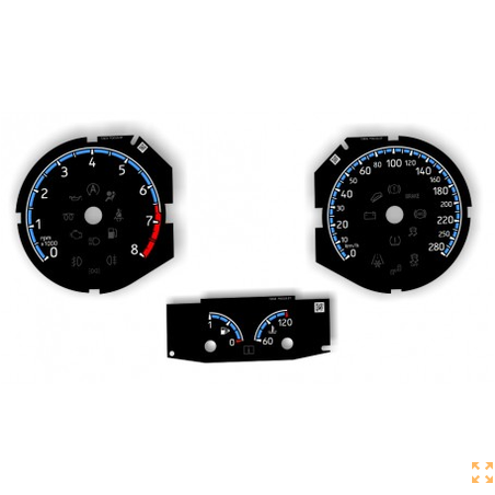 Fonds de compteur de remplacement pour Ford Focus ST250, style Focus RS – 280 km/h, 8 000 tr/min