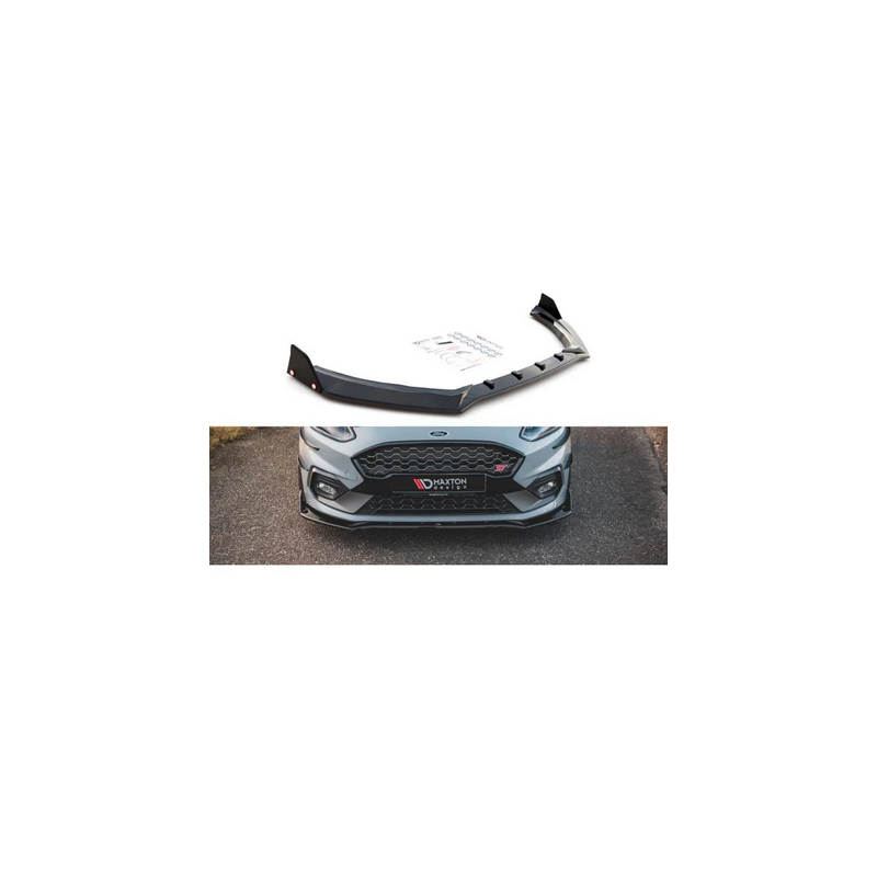 Lame Du Pare-Chocs Avant V.4 + Ailerons Maxton - Ford Fiesta ST / ST-Line Noir Brillant